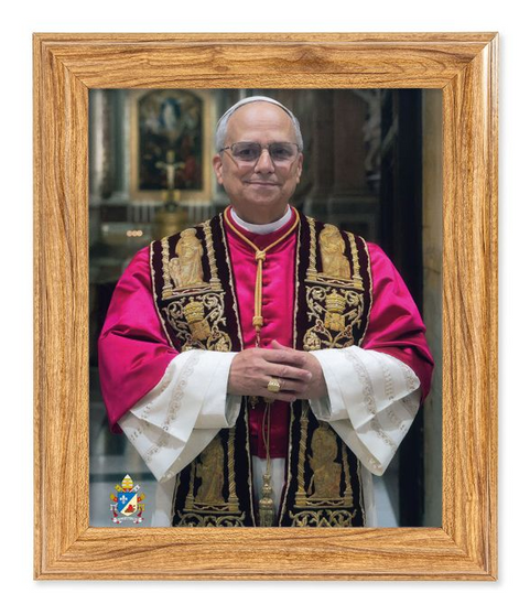 8" x 10" Pope Leo XIV Print in a 10" x 12" Light Walnut Frame Print under glass