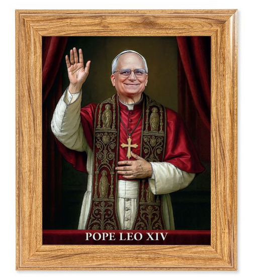 10" x 12" Walnut Frame and a 8" x 10" Pope Leo XIV Print