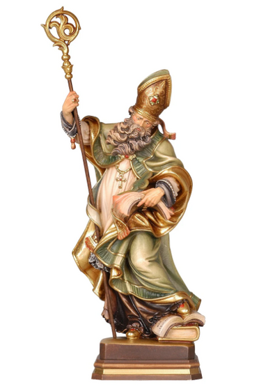 St. Patrick Green Wood Painted Statue - 6.5 Inches