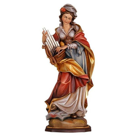 St. Cecilia Painted Wood Made in Statue - 6 Inches
