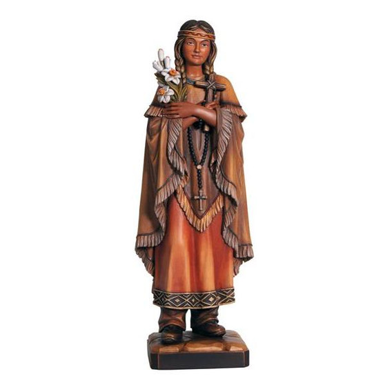 St. Kateri Tekakwitha Painted Wood Statue - 24 Inches