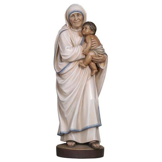 Mother Teresa of Calcutta Painted Wood Statue - 6 Inches