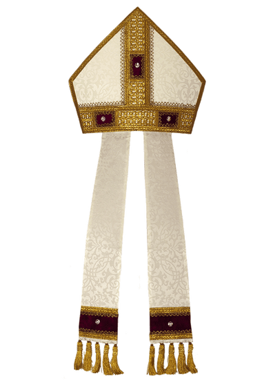 Mitre in Viscose Acetate with Swarovski Stones and Velvet Inserts – Handcrafted Liturgical Headdress with Gold Edges and Coordinated Infulae by Gamma