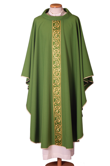 Economical Polyester Chasuble with Cowl Neck and Embroidered Stolon – Lightweight and Functional Liturgical Vestment
