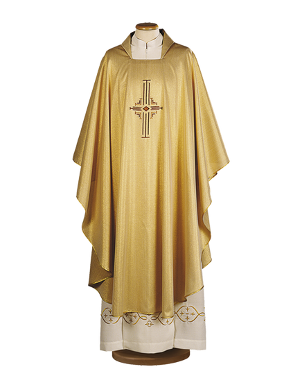 Economical Gold Chasuble – Lightweight 100% Polyester with Classic Embroidery for Traditional Liturgical Celebrations
