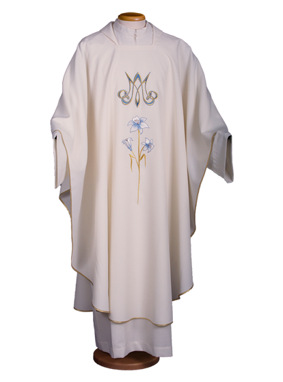 Marian Chasuble in 100% Polyester with Delicate Embroidery – Elegant Liturgical Vestment Honoring Our Lady
