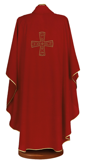 Inexpensive 100% Polyester Chasuble with Square Collar and Classic Embroidery – Simple and Elegant Liturgical Vestment
