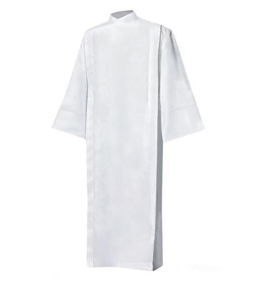 Deacon Alb, Front Wrap Alb – Lightweight White Alb in Poly-Cotton Blend | Washable, Permanent Press - X-Small
