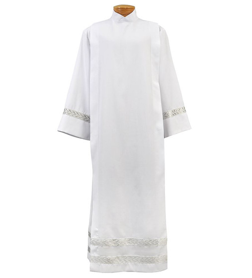 Deacon Alb, ilver Embroidered Band – Washable, Non-Tarnishing | Standard & Ample Cuts X-Small