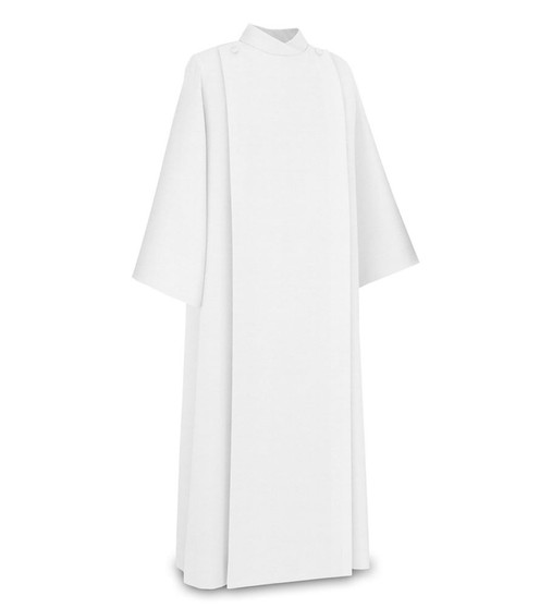 Slabbinck Front Wrap Alb in White Livorno Fabric | Lightweight Wool Alb for Concelebration, Baptism, and Lectors - X-Small
