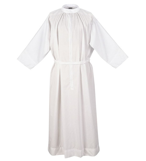 Clergy Alb with Stand-Up Collar, 30" Zipper & Adjustable Velcro Belt | Comfortable Liturgical Vestment - X-Small
