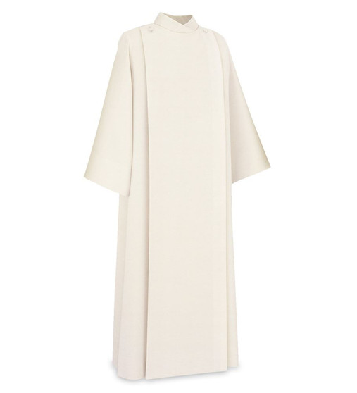 Front Wrap Alb in Beige Vaticano Fabric by Slabbinck – Lightweight Concelebration Vestment for Lectors, Baptism, and Home Mass -
