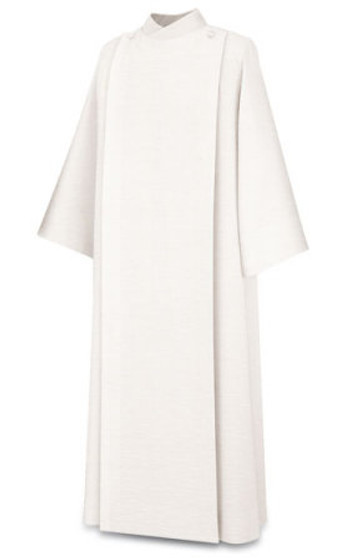 Front Wrap Alb in White Ravenna Fabric by Slabbinck – Opaque Liturgical Vestment for Lectors, Baptism, and Concelebration 