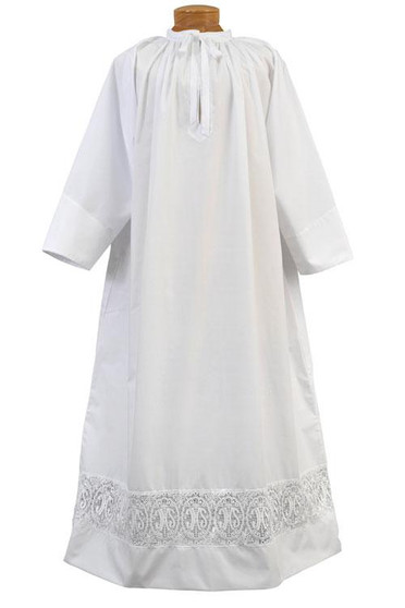 Traditional Tailored Alb with 5" Lace Hem by Beau Veste – Permanent Press Polyester/Cotton Blend, Made in USA 
