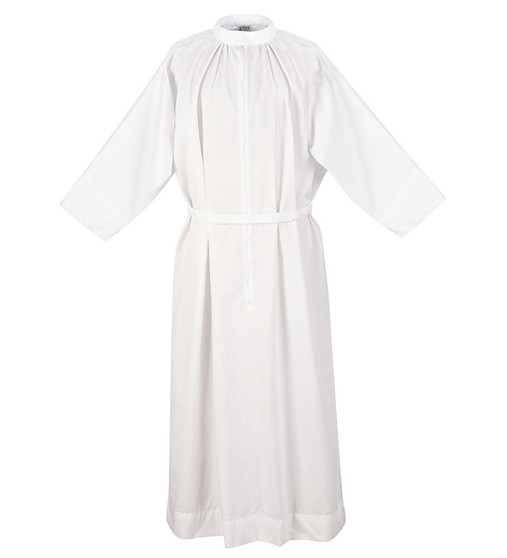 Easy-Care 100% Polyester Alb with Elastic Back Waist and Adjustable Velcro Front – Washable Clergy Vestment for Church Use -X- Large
