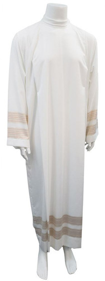 Classic White Alb with Metallic Double Bands – Traditional Liturgical Vestment for Clergy and Altar Servers - X-Small
