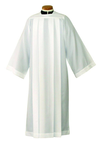 Silky Smooth Poplin Clergy Alb with Plain Square Neck – Lightweight, Washable Liturgical Vestment - Small