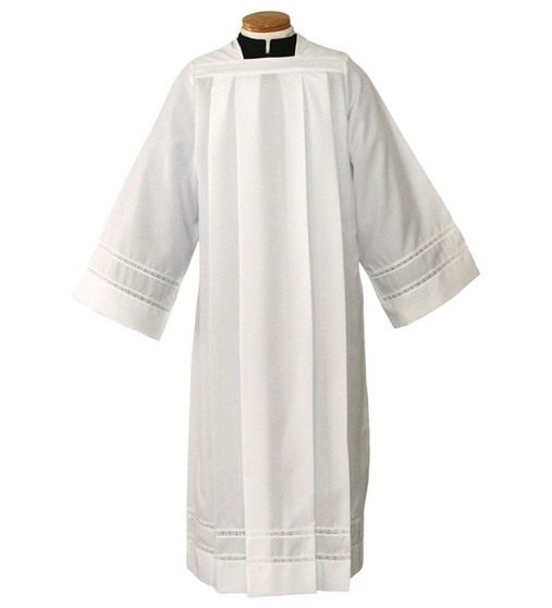 Silky Smooth Poplin Clergy Alb with 1" Lace Bands – Beau Veste, Machine Washable -Small