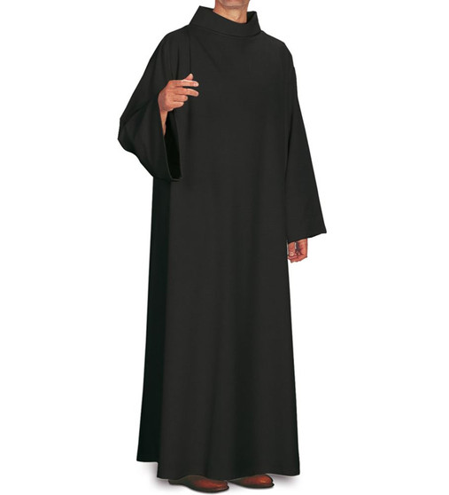 Sanctuary Alb in Black Livorno Fabric by Slabbinck – Soft Wool Blend, Washable Clergy Vestment - Medium