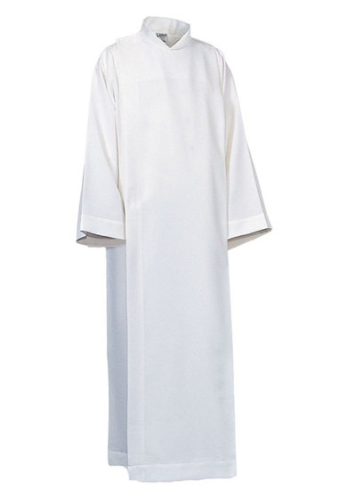 Front Wrap Cassock Alb for Boys and Girls – Pure White Linen Weave - Coordinated Altar Server and Celebrant Liturgical Vestment -Small