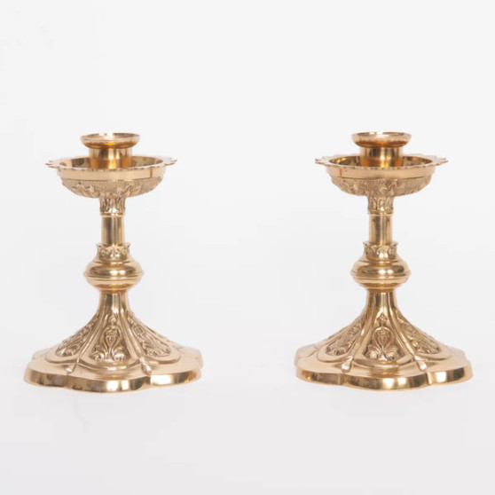 Brass Altar Candlestick | 5 3/4" Traditional French Style | Polished Brass with Lacquer Finish | Matches H-44 Altar Cross
