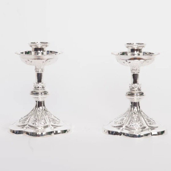 Silver Plated Altar Candlestick | Traditional Catholic Altar Candle Holder with Polished Finish