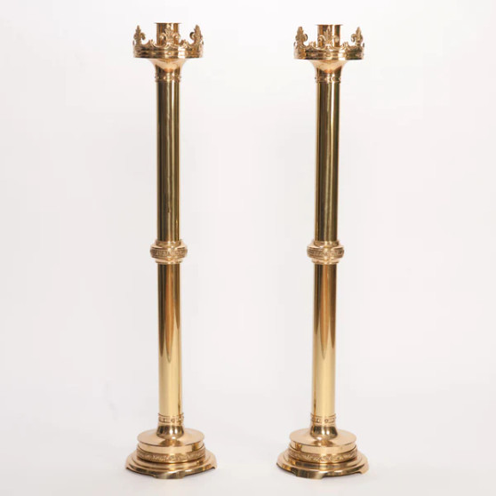 Traditional Altar Candlestick | 42" Brass Catholic Candle Holder with 2" Socket | Also Available in 31" | Matches H-93 Series
 Traditional Altar Candlestick | 42" Brass Catholic Candle Holder with 2" Socket | Also Available in 31" | Matches H-93 Series