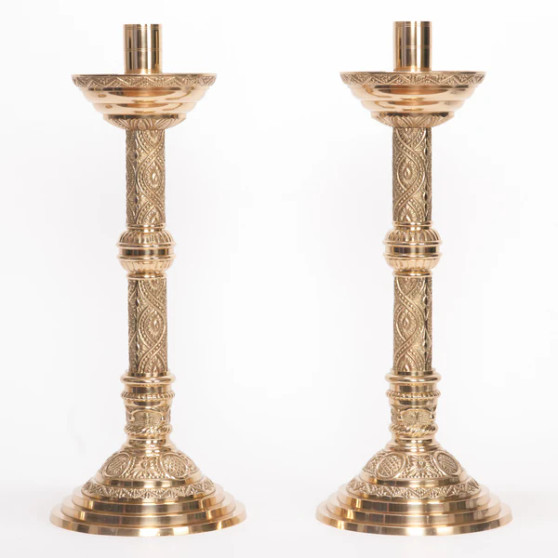Altar Candlestick | 18 1/2" Traditional Brass Candle Holder with 1 1/2" Socket | Matches H-98 Altar Products
