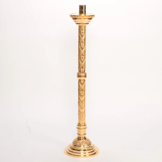 Gold Plated Paschal Candlestick – 48" Altar Candle Holder with 2 1/2" Socket