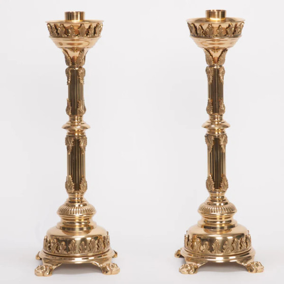 Traditional Fluted Stem Altar Candlestick – Brass Altar Candle Holder with 1-1/2" Socket