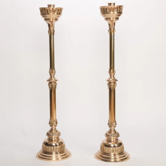 Smooth Stem Altar Candlestick – 45 Inch Brass Altar Candle Holder | Polished & Lacquered | Matches H-108 & H-109 Altar Products
