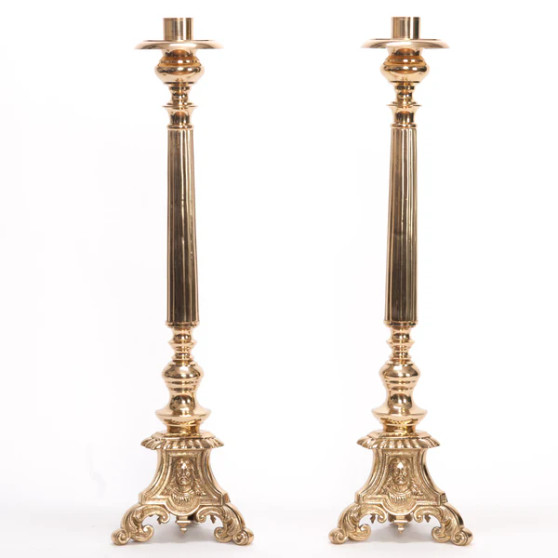 Traditional Altar Candlestick – Brass Church Candle Holder | Polished & Lacquered | Matches H-119B Altar Cross Traditional Altar Candlestick – Brass Church Candle Holder | Polished & Lacquered | Matches H-119B Altar Cross