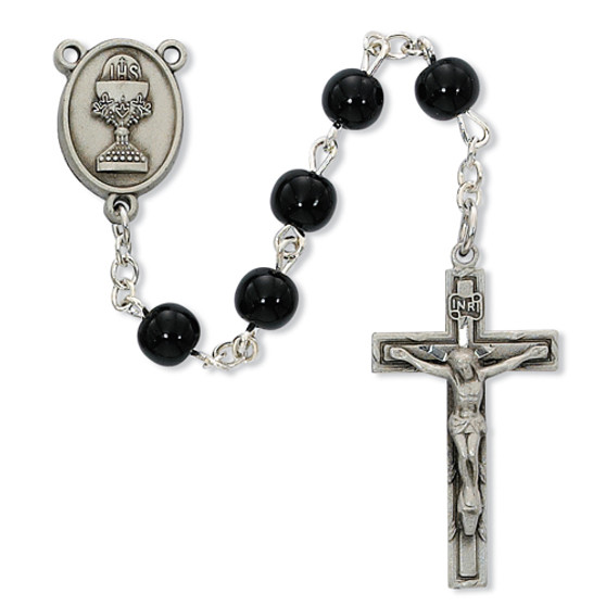 6MM BLACK GLASS COMM ROSARY