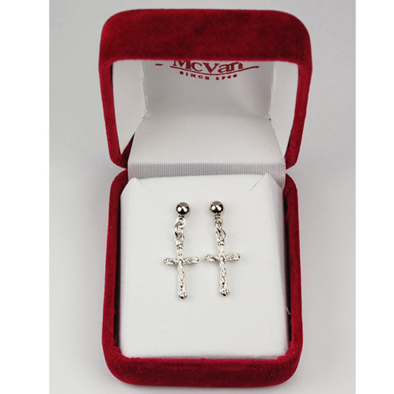 Rhodium Plated Crucifix Earrings