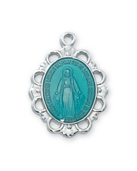 Miraculous Medal with Enamel on 18 inch chain
