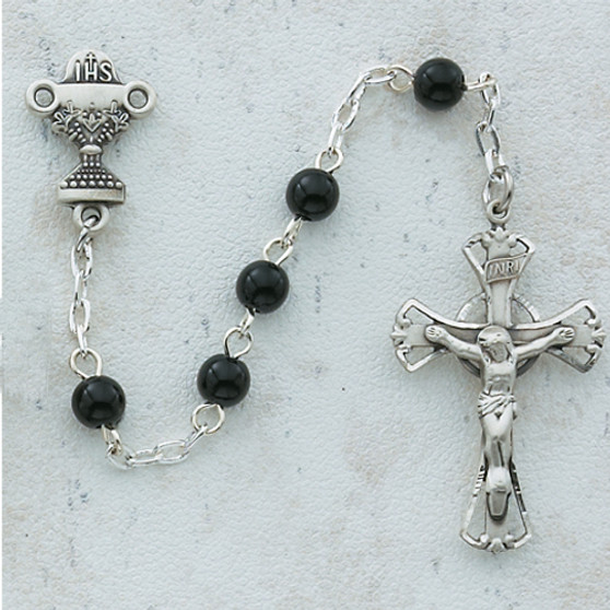 5MM BLACK GLASS COMM ROSARY