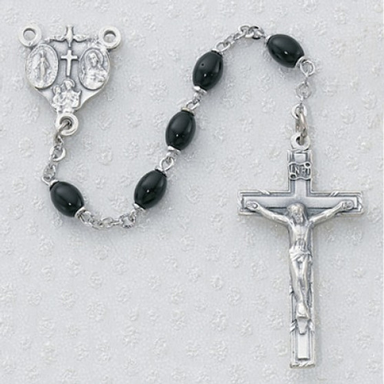 4X6MM BLACK GLASS OVAL ROSARY