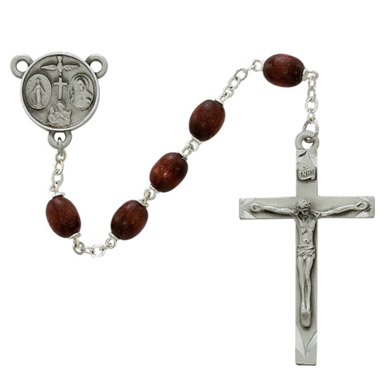 6X8MM BROWN WOOD OVAL ROSARY