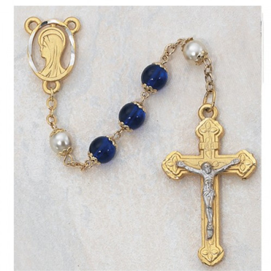 8MM BLUE/PEARL CAPPED ROSARY