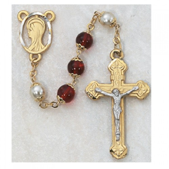 8MM RED/PEARL CAPPED ROSARY