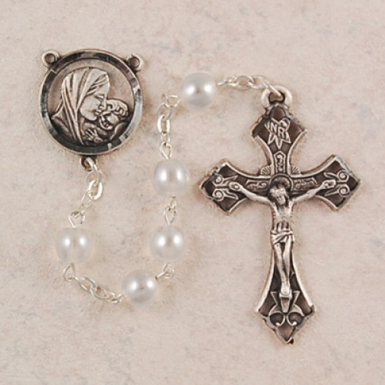 7MM WHITE GLASS ROSARY