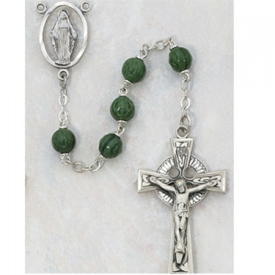 SS 7MM GLASS SHAMROCK ROSARY