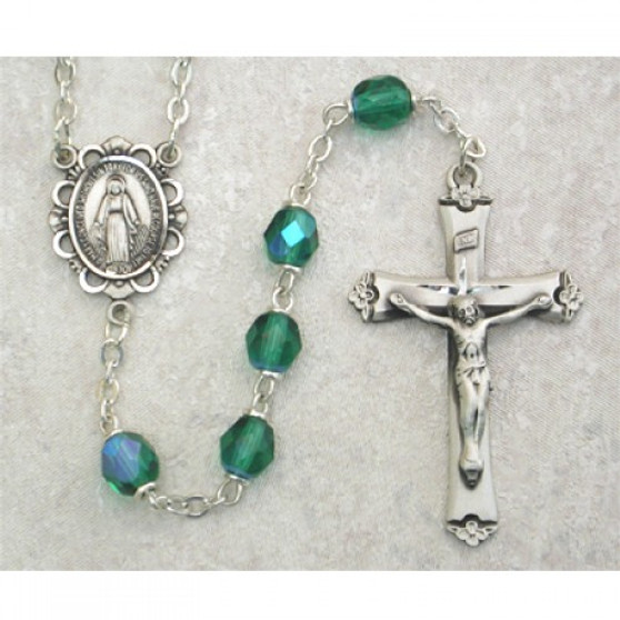 SS 6MM EMERALD/MAY ROSARY