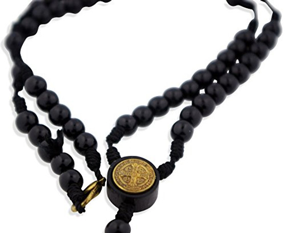 Wood St. Benedict Rosary Necklace with Clasp (Black)
