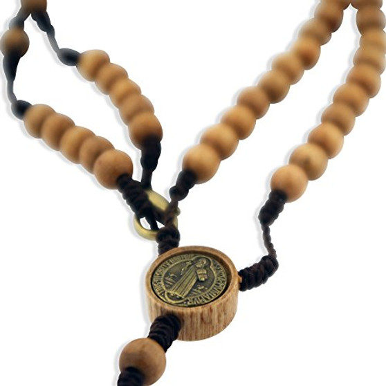 Wood St. Benedict Rosary Necklace with Clasp (Pine)