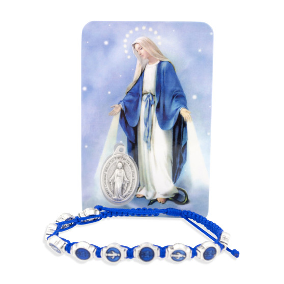 Catholic Adjustable Cord Bracelet with Colored Enamel (Immaculate Conception)