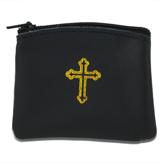 Genuine Leather Catholic Rosary Case (Black, 1 Pack)