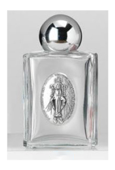 Glass Holy Water Bottle with Saint Medallion