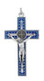 3" Unique Saint Benedict Crucifix Pendant (Sliver and Blue)