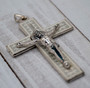 3" Unique Saint Benedict Crucifix Pendant (Sliver and White)